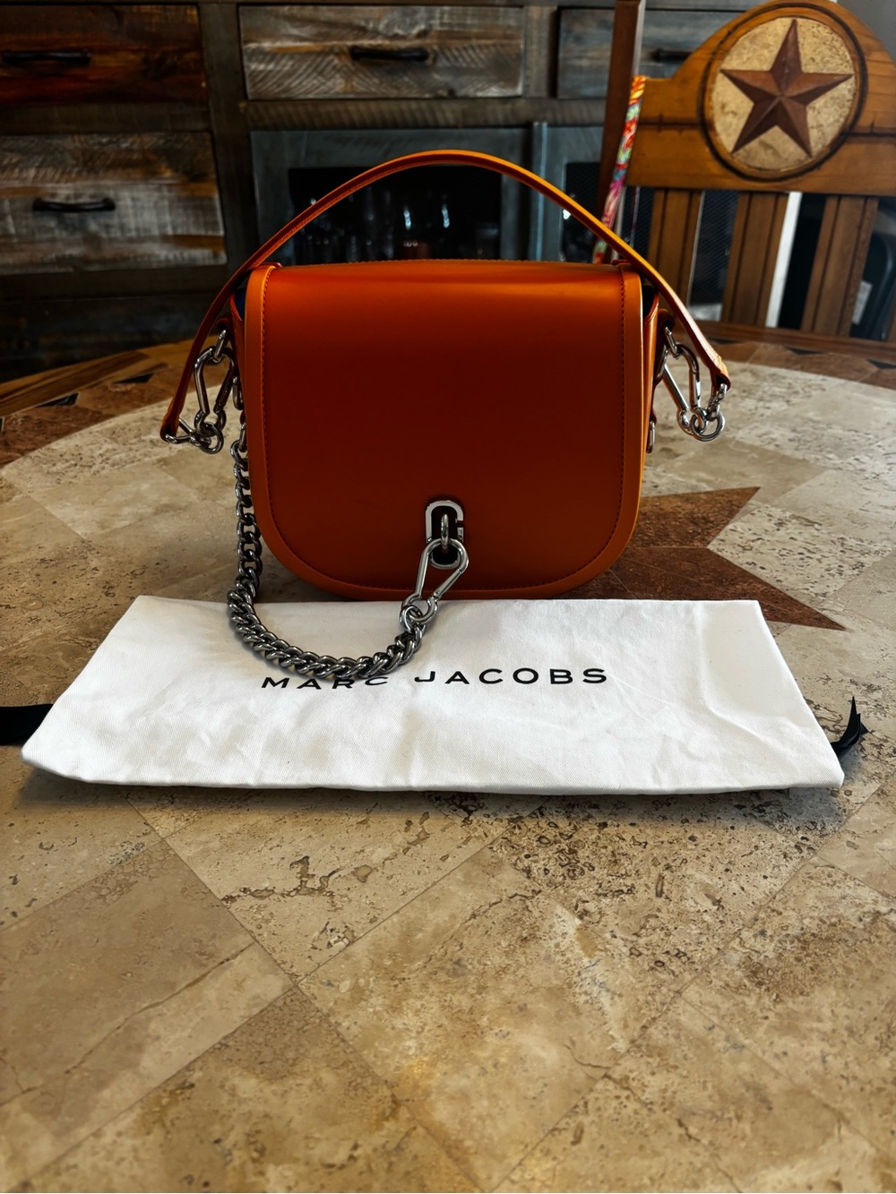 Marc Jacobs The Saddle Bag Orange Leather Crossbody Shoulder Bag + Dust Bag